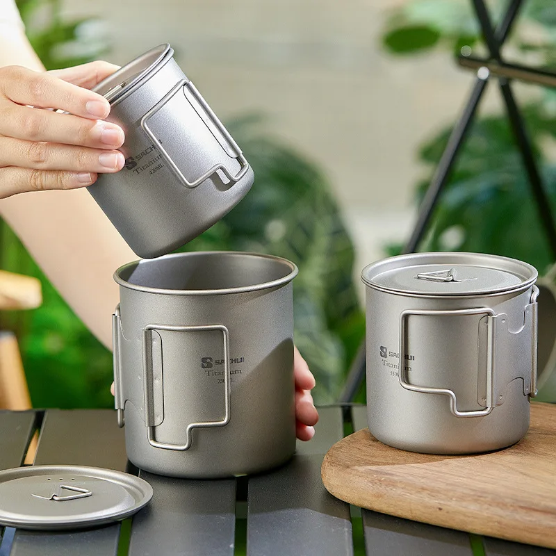 Кружка из чистого титанового сплава, складная ручка, анти-ошпаривание, портативная уличная чашка для кемпинга, титановая чашка для здоровья и еды