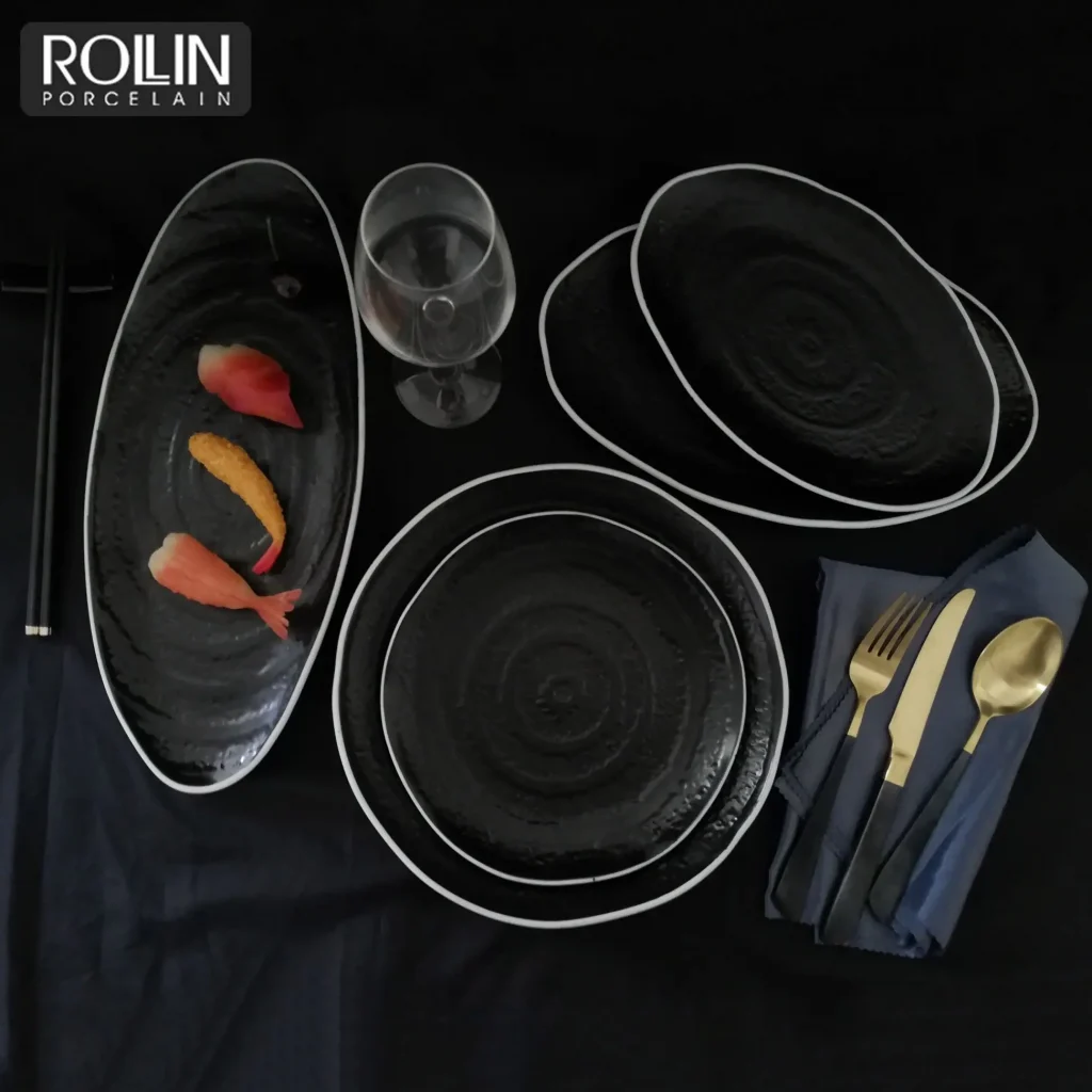 Оптовая продажа дорожной посуды Hotel Platos Para Restaurantes Керамический сервиз в западном стиле Черная фарфоровая посуда