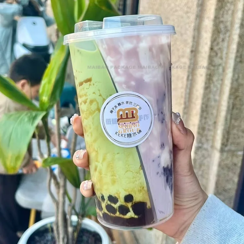 Оптовая продажа, кофейный смузи, пластиковый стаканчик для чая Боба, одноразовый пузырьковый чай, пластиковый стаканчик из полипропилена, 2 отделения, разделенная чашка для чая Боба