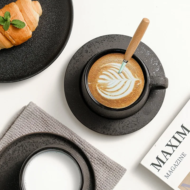 Vintage Ceramic Cup Set Clay Pottery Mug with Tray for Coffee Tea or Gifts