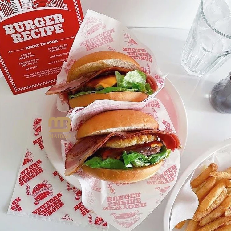 Оптовая продажа упаковочной бумаги на заказ для картофеля фри, гамбургера, сэндвича, жареной курицы, оберточная бумага для упаковки хлеба, оберточная бумага для еды