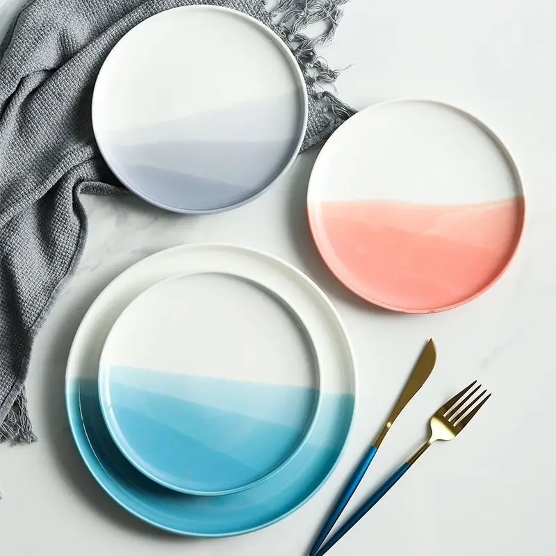 Nordic Creative Red Western Ceramic Dinnerware Set Bulk Eco-Friendly Steak Salad Dessert Pasta Plate