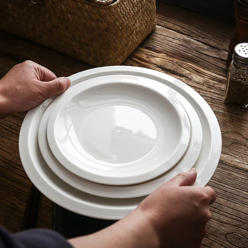 Роскошная белая фарфоровая тарелка с рифленым краем, декоративная посуда для свадьбы и сервировки в отеле