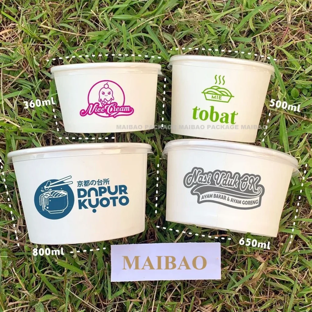 Изготовленная на заказ белая коричневая одноразовая квадратная 12 унций круглая круглая упаковка для горячей еды, лапши, салата, крафт-бумага, миска для рисового супа с крышкой