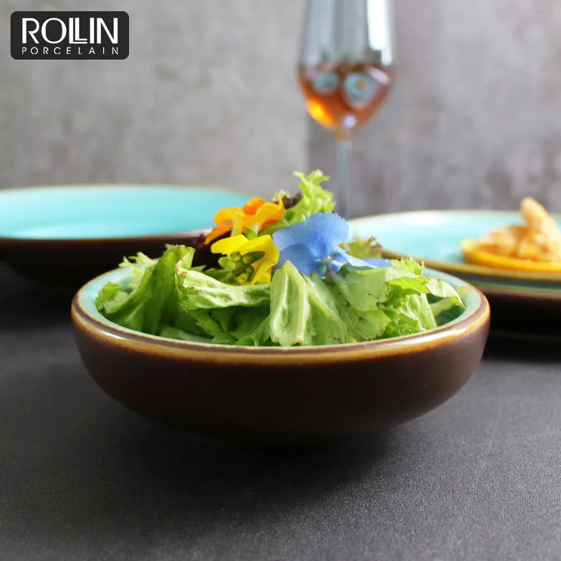 Эмалированные суповые миски для ресторана, посуда, зеленый фарфор для отеля, керамическая салатница в Англии, сервировочная посуда для кафе