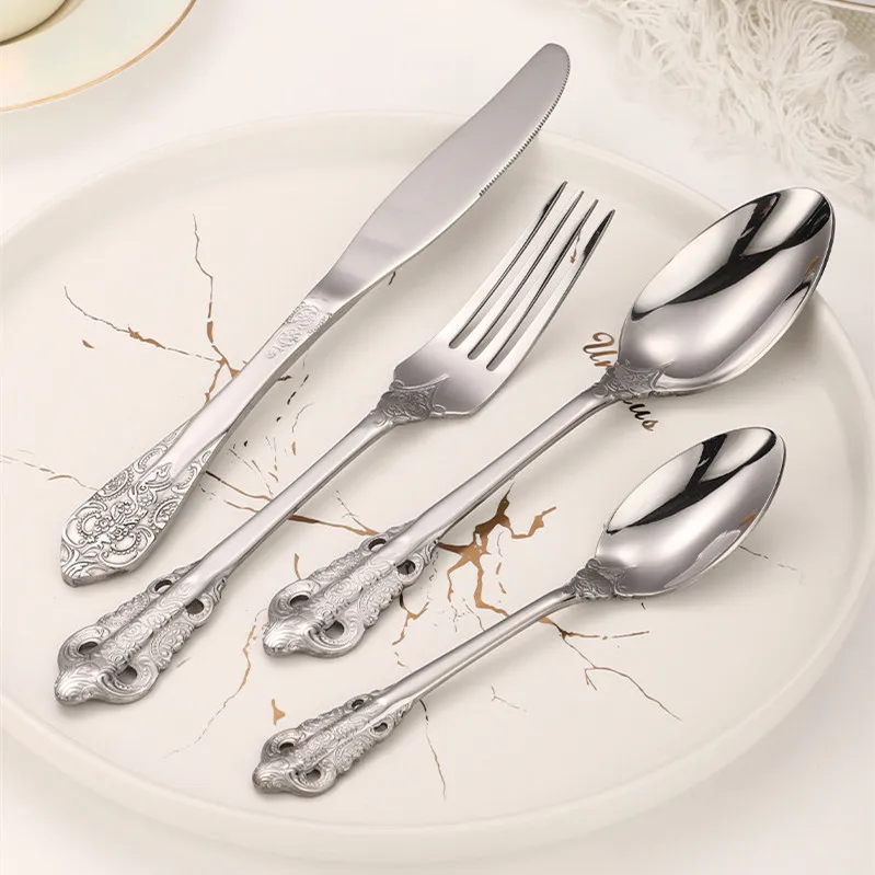 Baroque Royal Vintage Gold Cutlery Set 18/10 Stainless Steel Flatware Modern Design Sustainable Feature for Weddings