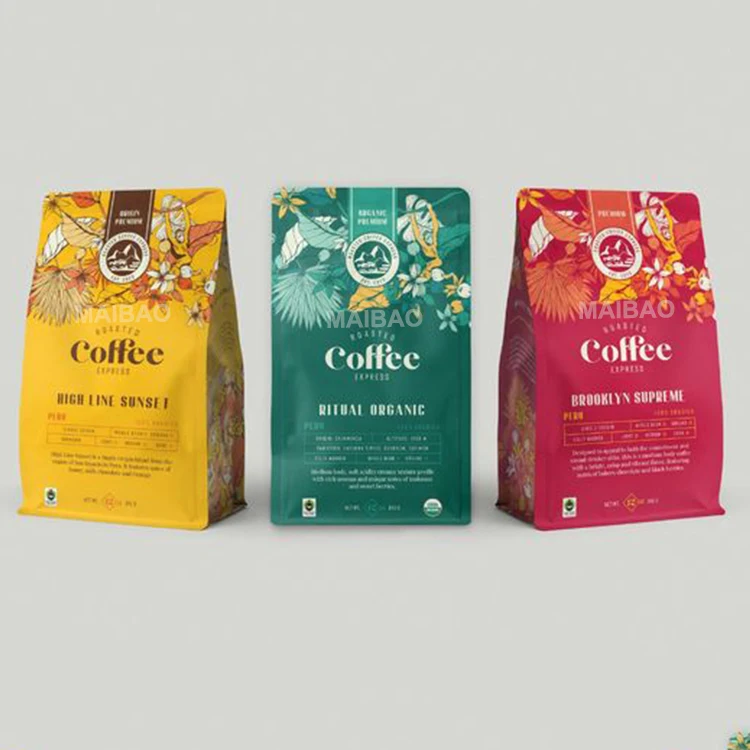 Бесплатный образец 250 г 500 г Пакеты для кофе с плоским дном и клапаном Биоразлагаемая молния Упаковка для кофе Матовый черный пакет для кофе