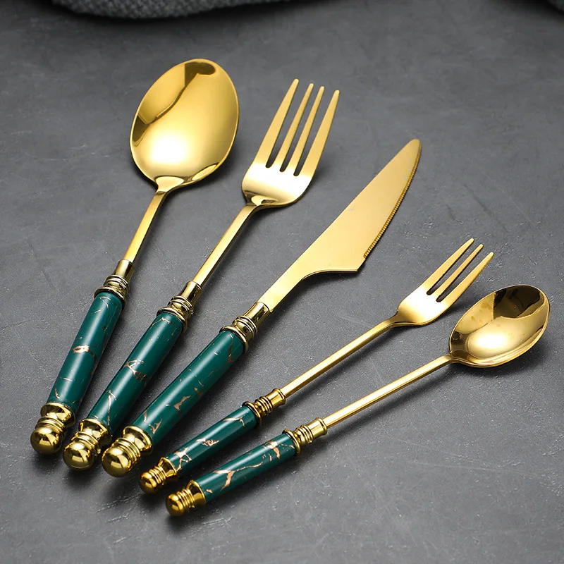 Wholesale Custom Eco-Friendly Knife Fork and Spoon Gold Plated Cutlery Ceramic Flatware Set
