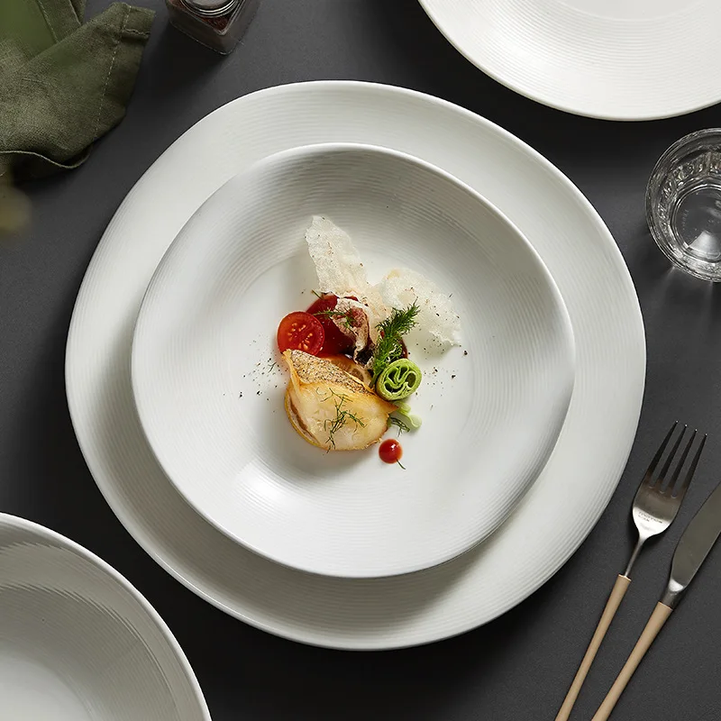 Fancy Irregular Wave Deep Soup Dish Ceramic White Dinner Plate Pasta Steak Dessert Plates for Restaurant