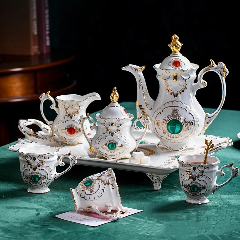 8 Pcs Hot Selling Exquisite European Style Luxury Afternoon Ceramic Tea Set Arabic Tea Cups Set Tea Sugar Milk Pot With Tray