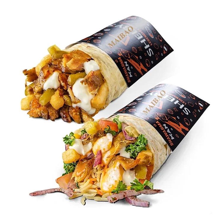 Оптовая упаковка для буррито, коробка для шаурмы, изготовленная на заказ экологически чистая упаковочная коробка для шаурмы, одноразовая коробка для подушек для кебаба на вынос, упаковка для еды