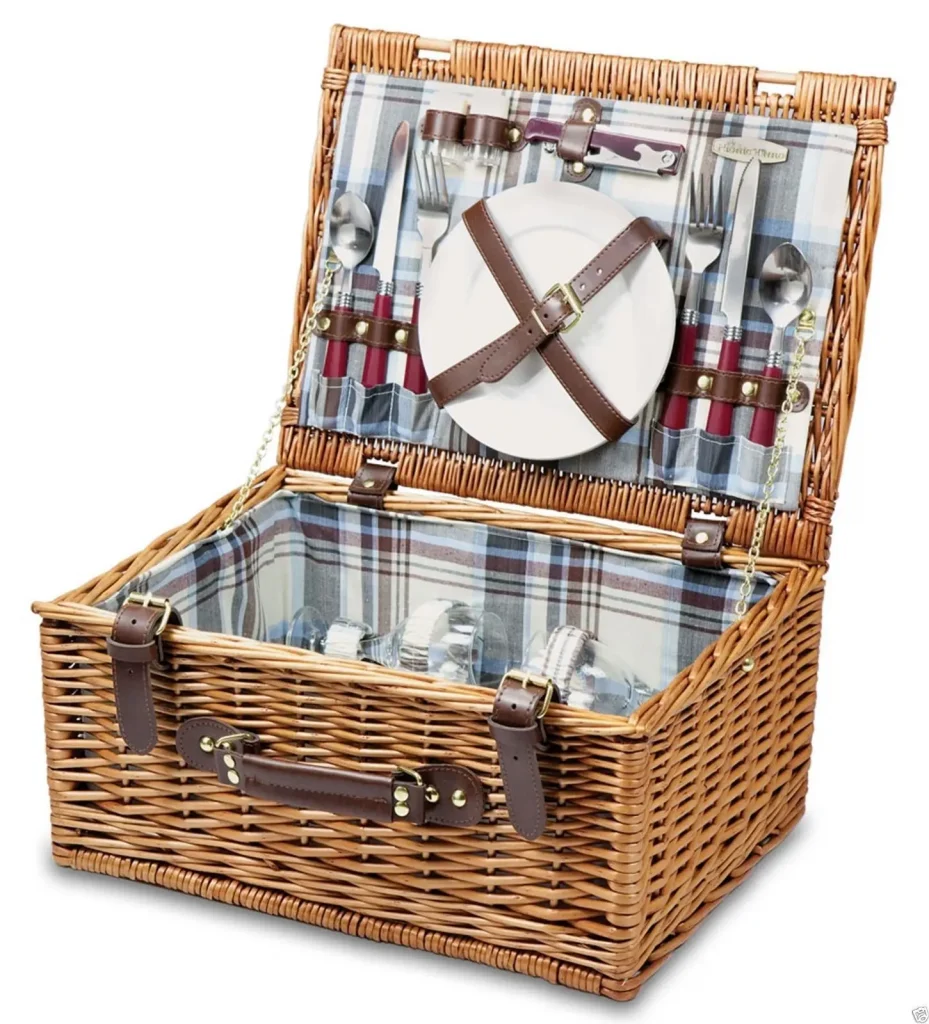 Плетеная портативная корзина для пикника для вина, прохладный обед, дешевая корзина со столовыми приборами