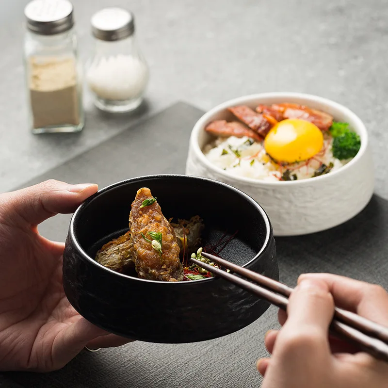 Creative Stone Rice Bowling White Black Round Shaped Ceramic Bowl High-End Restaurant Salad Bowl