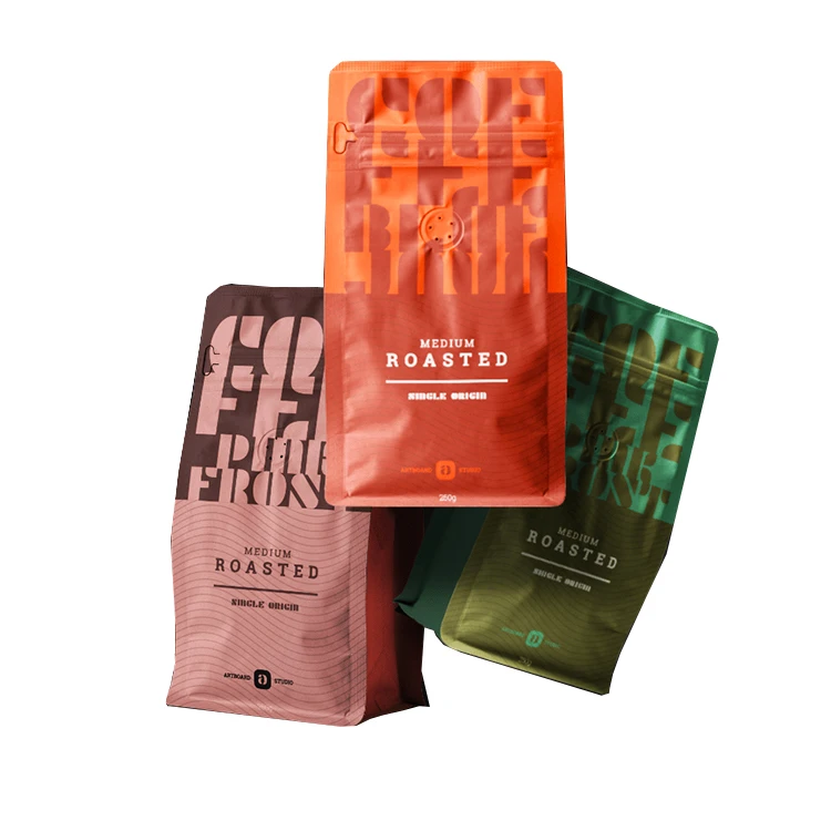 Напечатанный на заказ 250 г 340 г 500 г Pla биоразлагаемый чехол с боковой ластовицей пластиковая упаковка из майларовой фольги кофейный мешок с плоским дном и клапаном