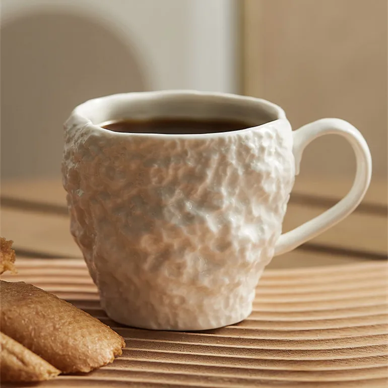 Irregular Rock Stone Pattern Ceramic Mug White Porcelain Breakfast Milk Cup Espresso Cappuccino Coffee Cups