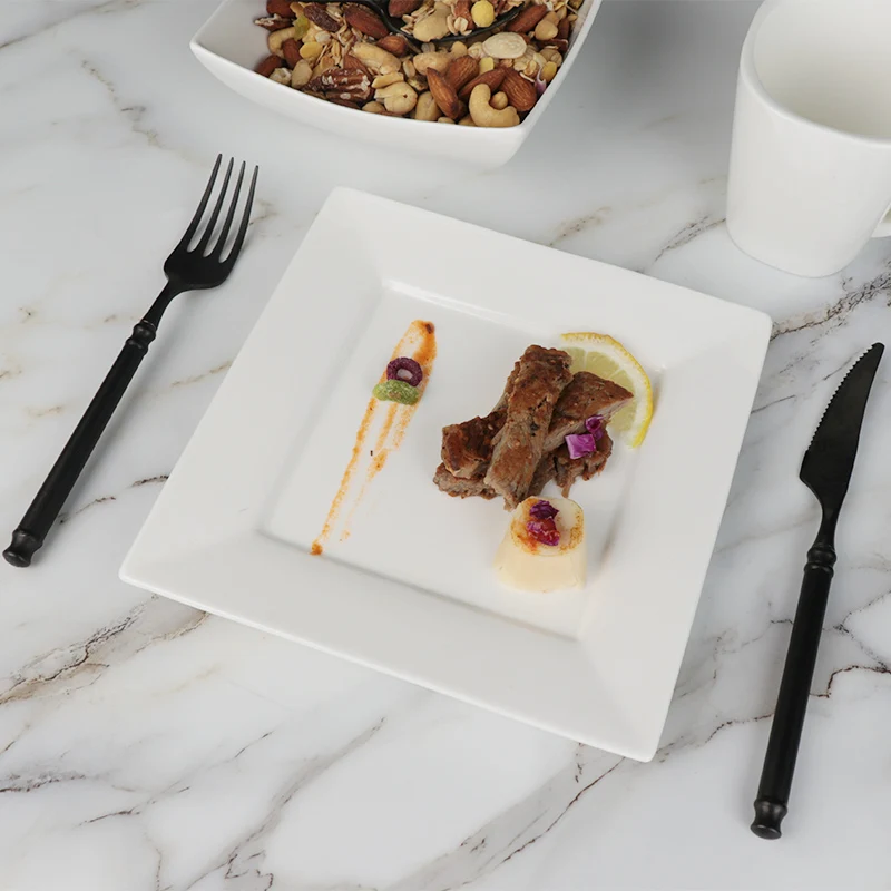 Белая керамическая квадратная тарелка Фарфоровые наборы посуды оптом Белая квадратная тарелка