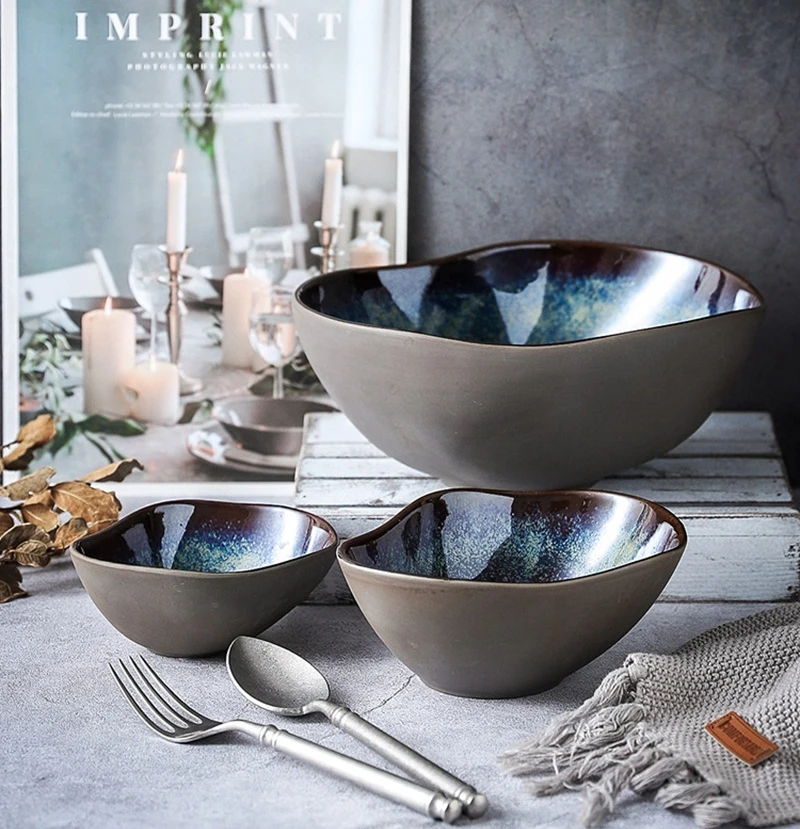 Kiln Variation Ceramic Tableware Japanese Dish Set Lamian Noodles Bowl Shaped Soup Plate Shallow Plate