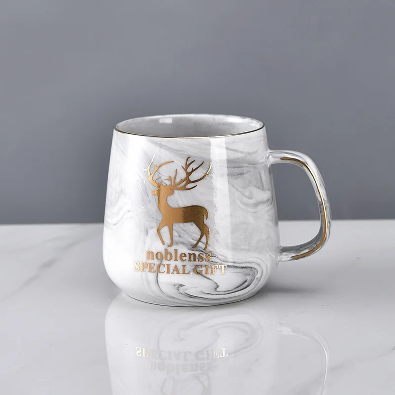 Customizable Logo Modern Style Luxury Coffee Cup for Mugs Set Gray Pink Marbled Royal Reusable Durable Porcelain Palace Style