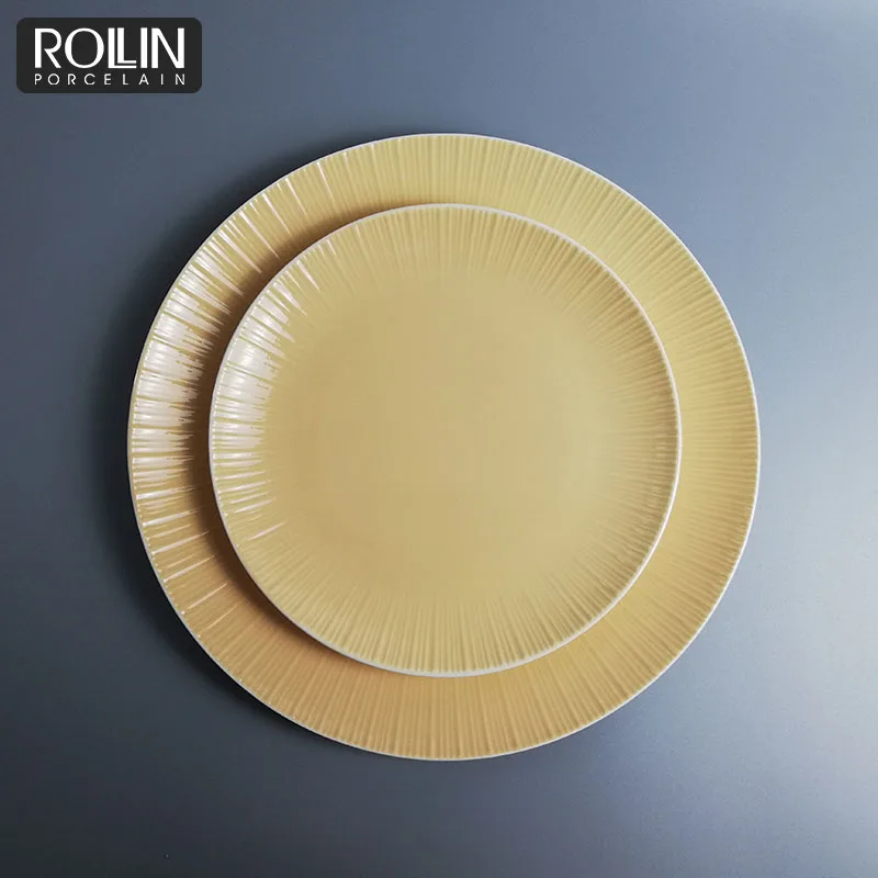 Элегантная боковая тарелка для отеля, обеденная тарелка, цветная глазурованная посуда, обеденный набор из костяного фарфора