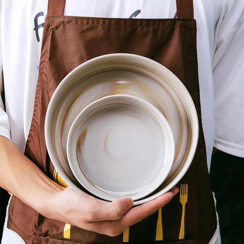 Marble Patterned Ceramic Dishes Colored Earth Tableware Hotel Home Steak Plates and Bowls Set Coffee Cup Dinnerware Sets Ceramic