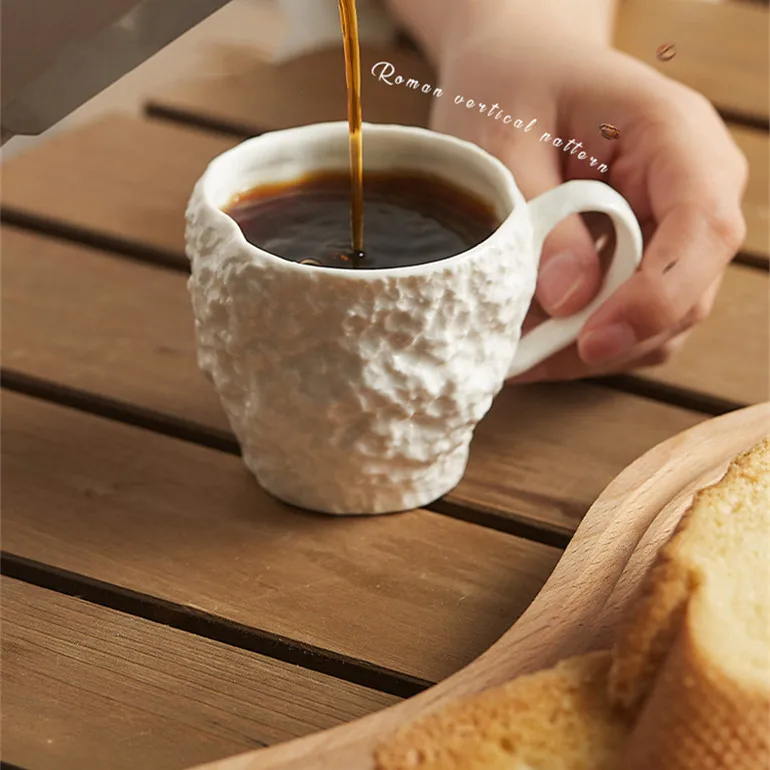 Irregular Rock Stone Pattern Ceramic Mug White Porcelain Breakfast Milk Cup Espresso Cappuccino Coffee Cups
