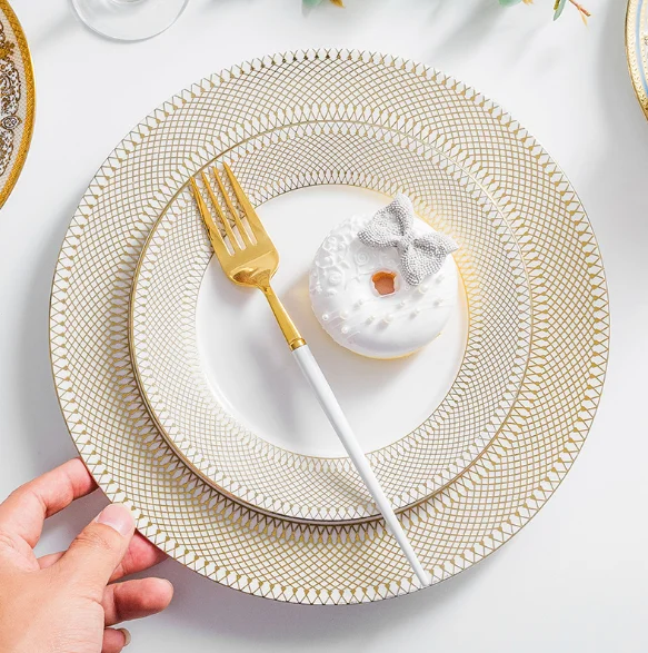 Столовый сервиз Chinabrett Gold Fine Bone с кофейной чашкой и блюдцем, фарфоровые тарелки Nordic