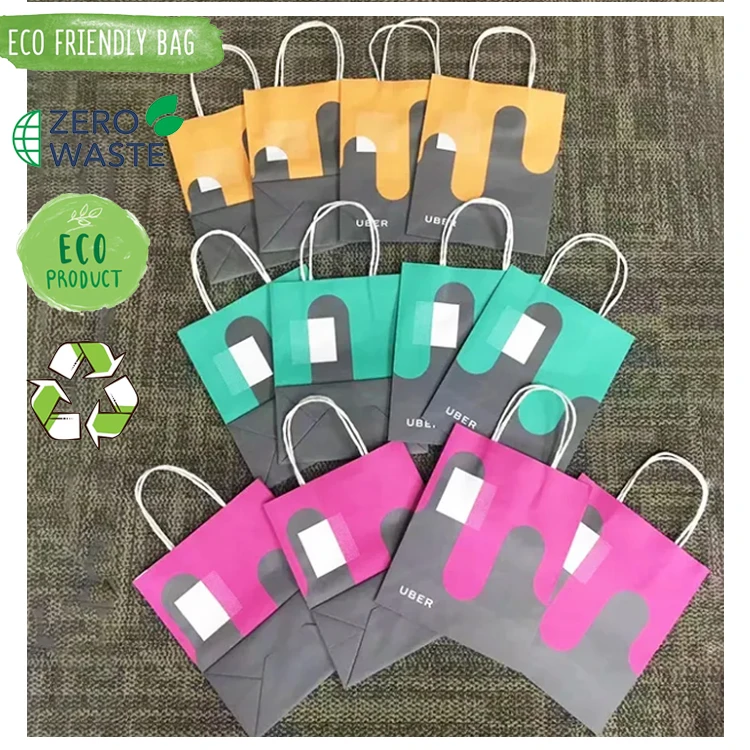 Напечатанный на заказ логотип, дешевая эко-переработка, упаковка для пищевых продуктов, коричневый крафт-бумажный мешок с ручками