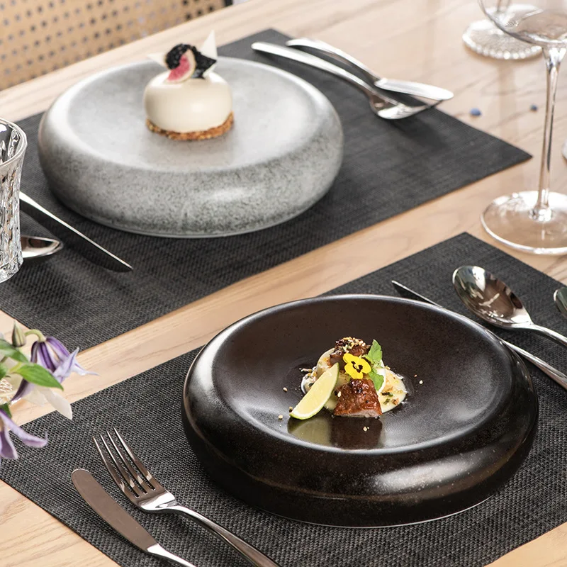 Керамическая тарелка для сашими в японском стиле с каменным узором Креативная тарелка для ужина Панси в форме барабана Десертная тарелка в западном стиле