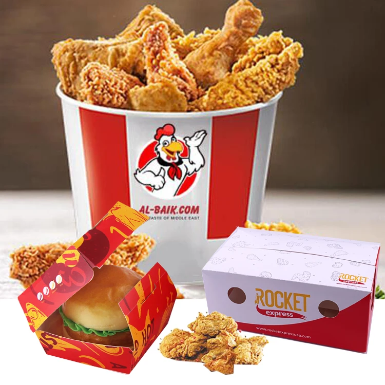 Печатное на заказ биоразлагаемое крафт-бумажное ведро для пищевых продуктов, контейнер для закусок, одноразовый контейнер для картофеля фри, попкорна, жареной курицы, бумажное ведро с крышкой