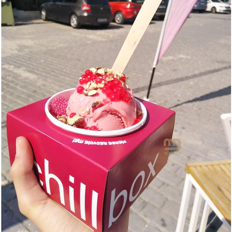 Оптовая торговля Коробка для мороженого на вынос Десерт Йогурт Мороженое Бумажная миска Коробка для упаковки пищевых продуктов Пользовательские коробки для десертов с упаковкой логотипа