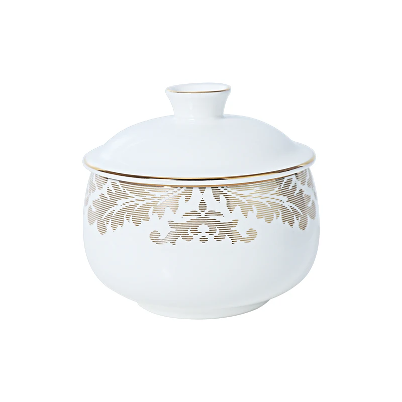 Фарфоровая тарелка и набор мисок Супница из костяного фарфора с подставкой Роскошная посуда на Рождество