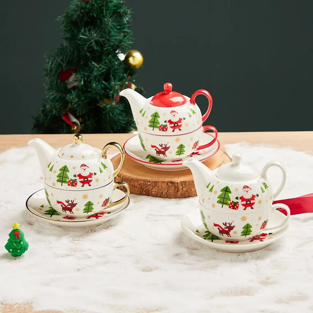 Gold Plated Tea Set With Ins Style Christmas Ceramic Tea Cup and Plate Holiday Special Christmas Gifts Dinnerware Sets Ceramic