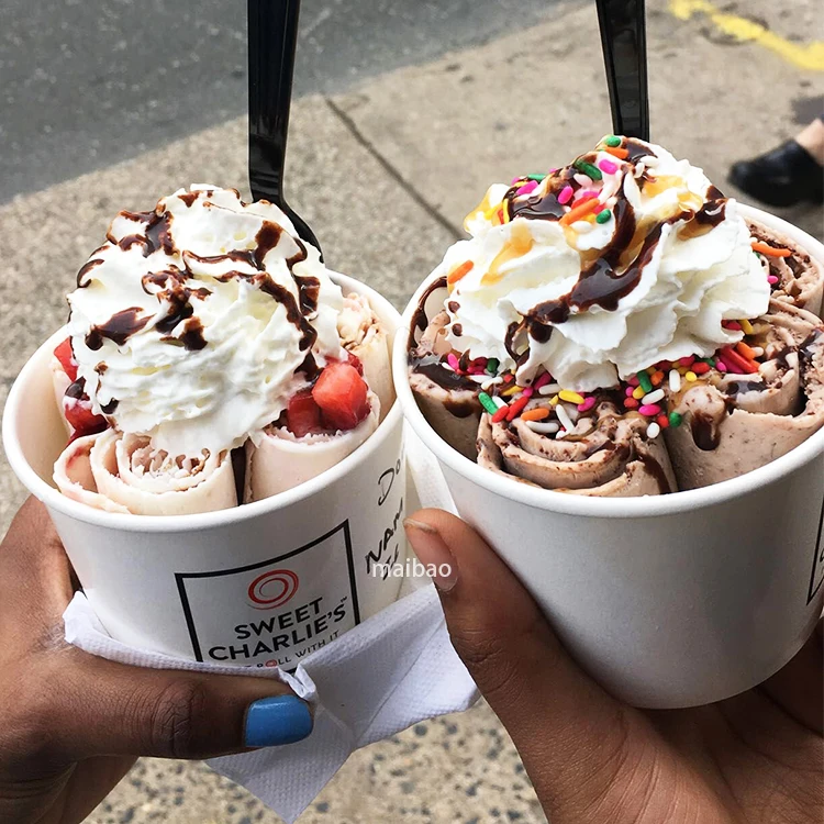 Пользовательский логотип Белая бумага Миска для мороженого Фруктовое мороженое Упаковка замороженного йогурта Контейнер для пищевых продуктов Одноразовый бумажный стаканчик для мороженого Бумажный стакан
