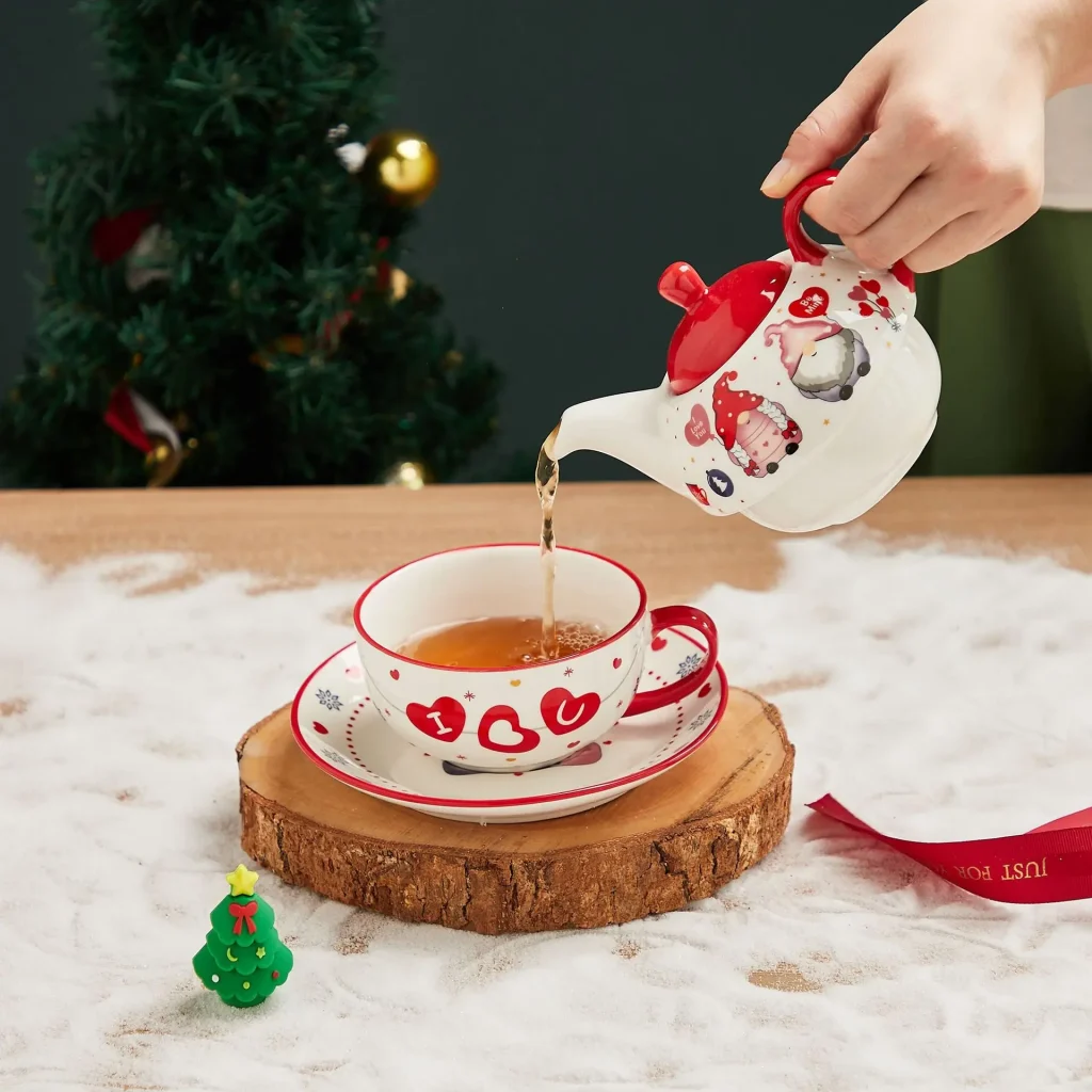 Gold Plated Tea Set With Ins Style Christmas Ceramic Tea Cup and Plate Holiday Special Christmas Gifts Dinnerware Sets Ceramic