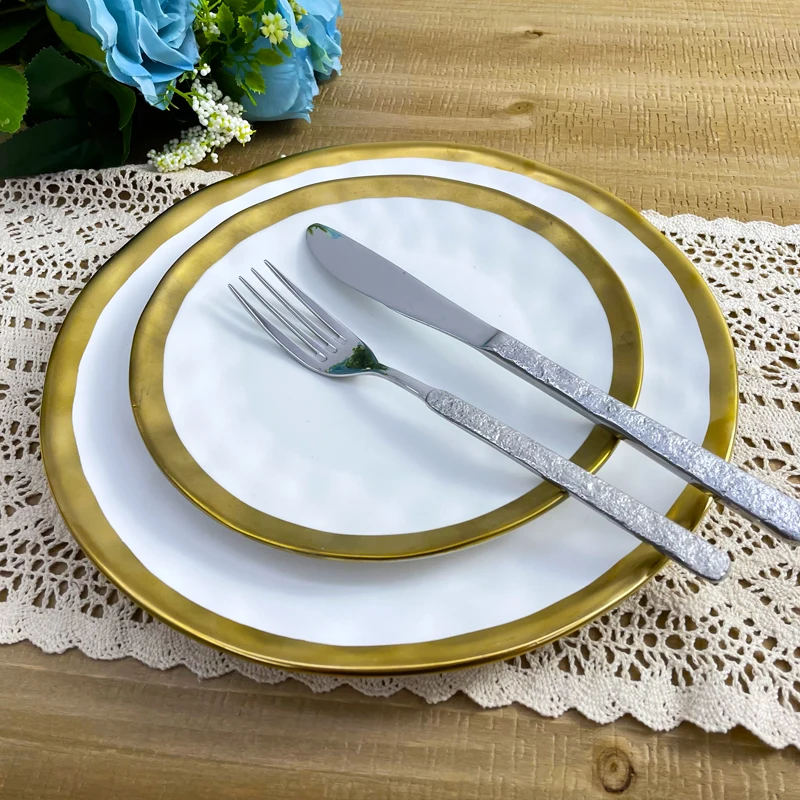 Лидер продаж в ресторане, наборы фарфоровых тарелок и тарелок, современный качественный фарфоровый набор посуды с золотой оправой, керамическая тарелка на заказ