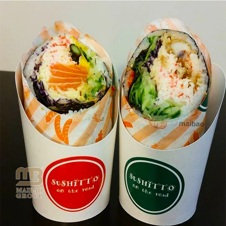 Одноразовая бумага для суши на вынос, коробка для упаковки пищевых продуктов, индивидуальная коробка для доставки еды для буррито, куриный рулет, оберточная бумажная коробка для буррито