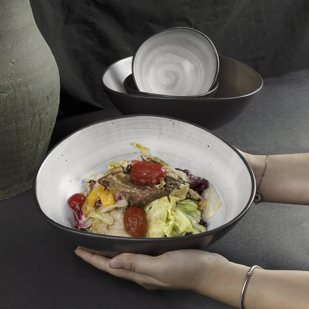 Оптовая продажа, 340 мл, 640 мл, 1350 мл, 3050 мл, прочная глазурованная керамическая фарфоровая салатница, посуда, фарфоровые миски