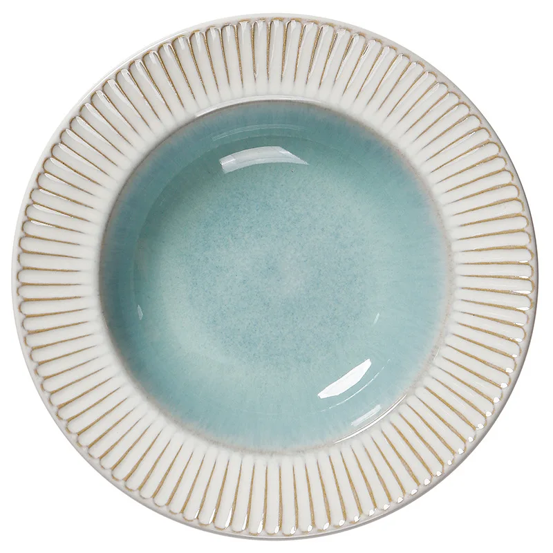 European Style Simple Western Steak Plate Creative Relief Home round Ceramic Flat Dish Eco-Friendly Restaurant Dish