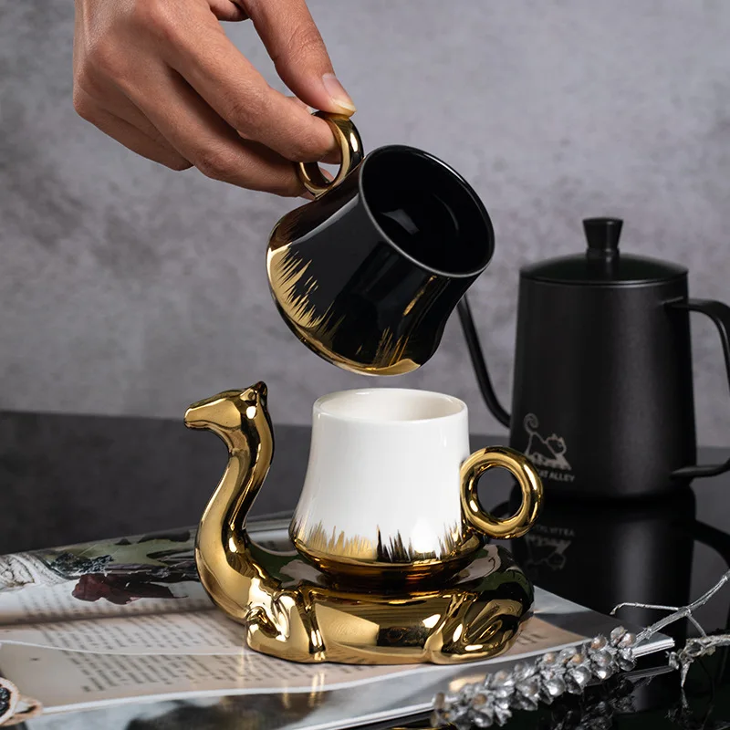 Wholesale Creative Ceramic Coffee Milk Cup Luxury Ceramic Coffee Mug Gift Box Set Turkish Gold Edge Cup With Saucer