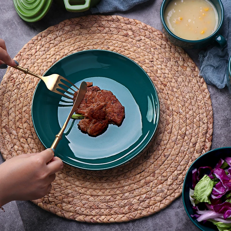 Блюда для ресторана, тарелки и миски, зеленая посуда, керамический рождественский набор столовой посуды для розничной торговли