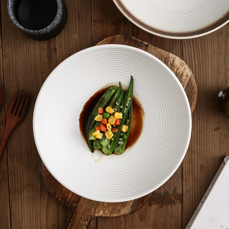 Японская тарелка для суши и набор ложек-вилок с черно-белой каменной текстурой для мероприятий общественного питания