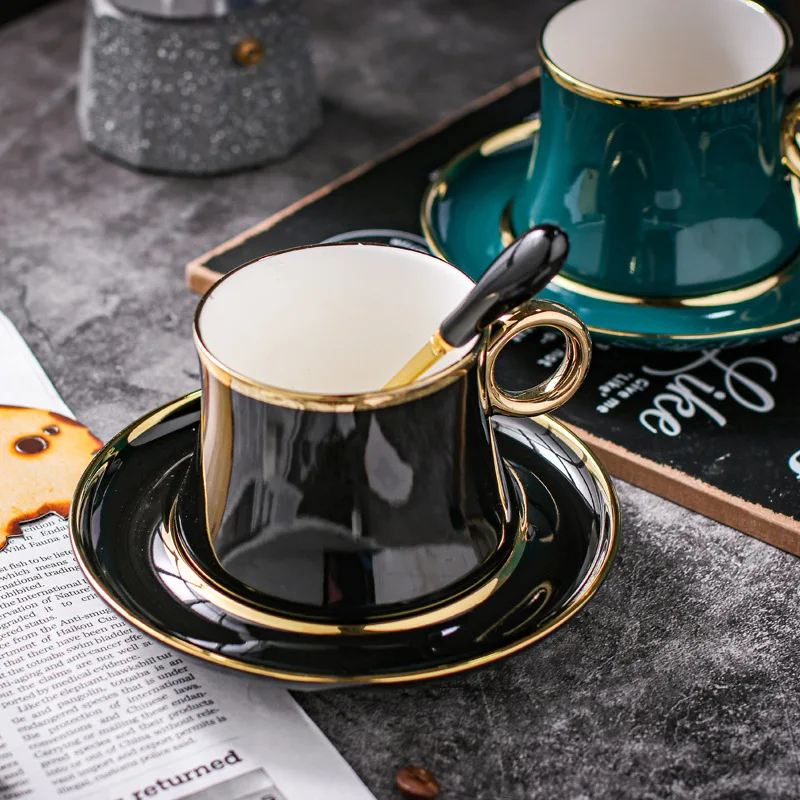 Wholesale Luxury Simple Gold Ceramic Coffee Cup Set and Coffee Cup Mugs for Home