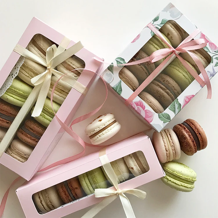 Оптовая продажа, индивидуальная мини-роскошная пищевая бумага на вынос, подарочная упаковка для сладкого шоколада, коробка для макарон с прозрачным окном