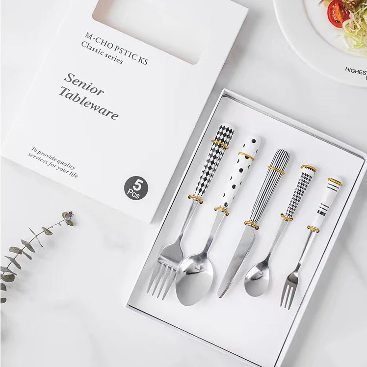 High Quality Stainless Steel Fork Set Dessert Cream Spoons Set and 5pcs Knife Fork Coffee Stirring Spoons