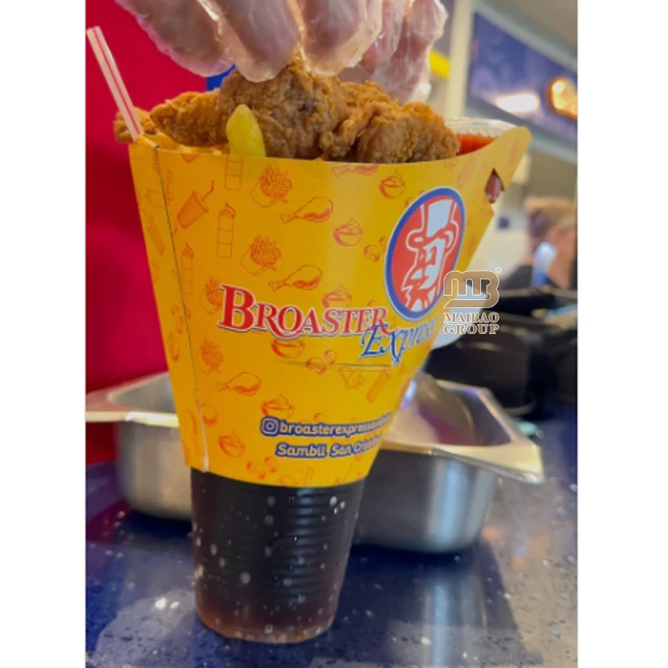 Пользовательский французский бумажный стаканчик для пятницы, одноразовый штабелируемый Papas Fritas, конус с крыльями, 12 унций, бумажный стаканчик, контейнер для еды на вынос для ресторана