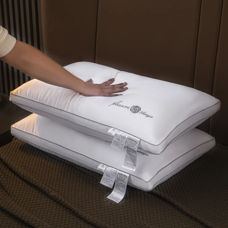 200TC Подушка в стиле отеля Star Camellia с вышивкой из перьев, бархатная подушка для шеи с однотонным узором, подушки для кровати