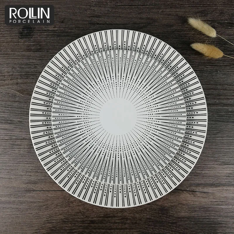 Красивый дизайн обеденная тарелка черно-белая цветная тарелка керамическая обеденная тарелка ресторанные сервировочные блюда