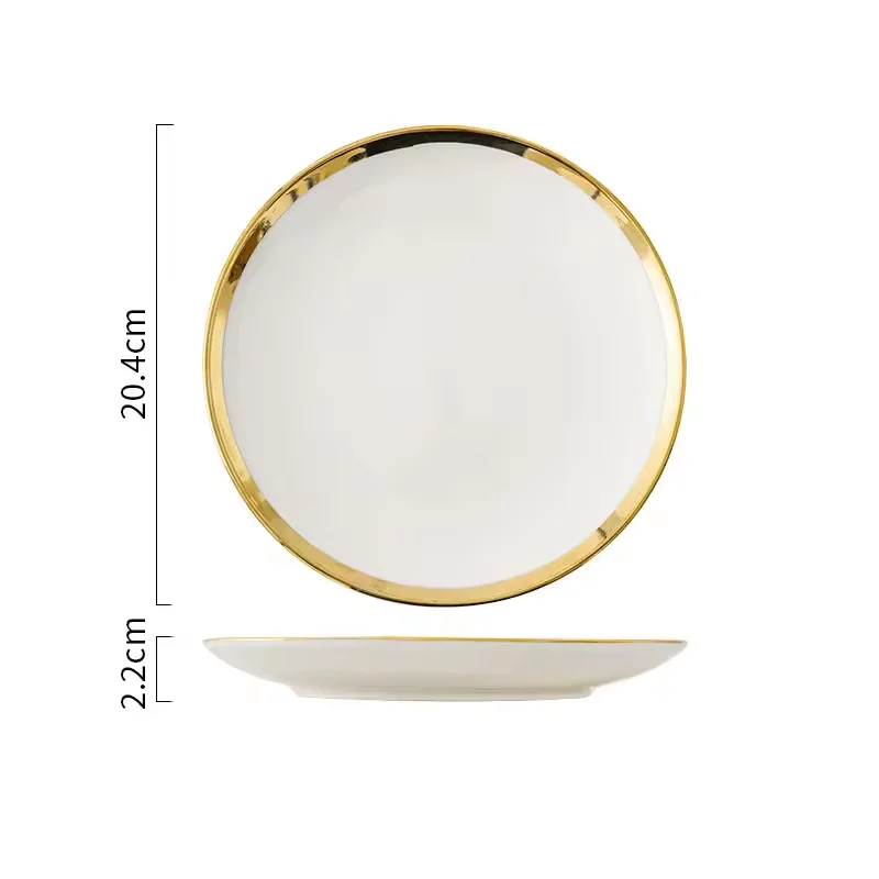 European Style Minimalist Creative Gold Edged Ceramic Western Cuisine Plate Dessert Cake Plate Steak Plate