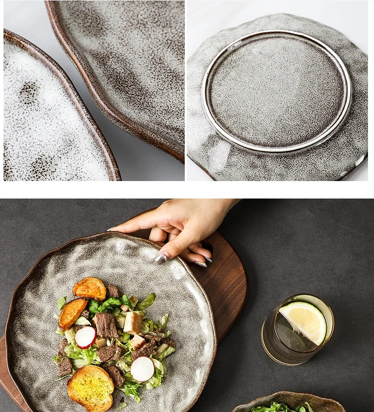 Vintage Hotel Stoneware Plates and Bowls Set Restaurant Ceramic Dishes Crockery Unique Matte Porcelain Plates Set Dinnerware