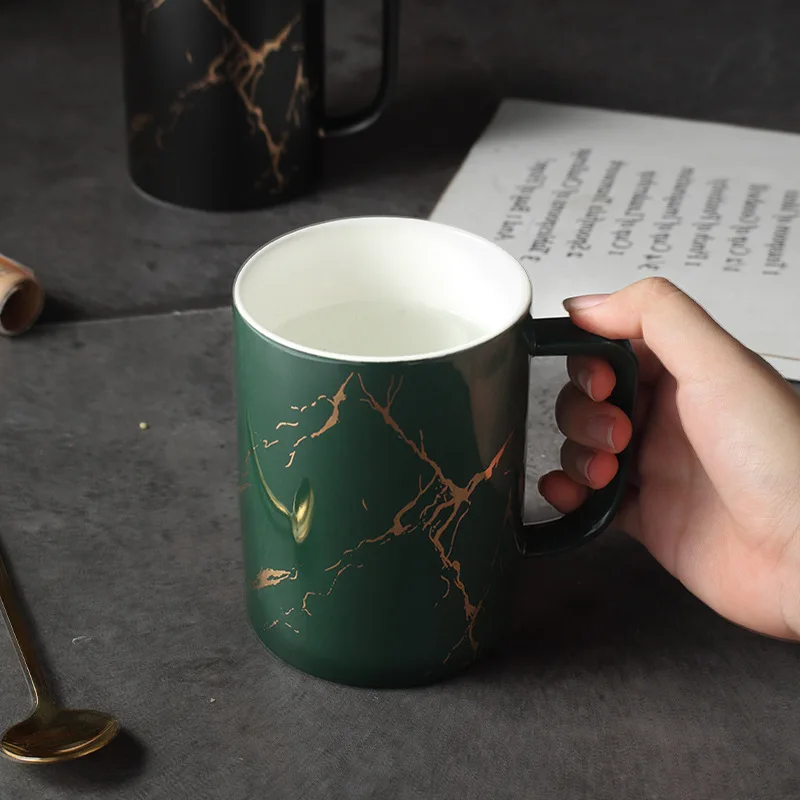 Luxury Nordic Gold Glazed Marble Ceramic Cup Mug Custom Coffee Milk Tea Cup Mugs